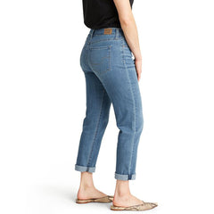 Women modern slim straight cuffed light blue stretchable jeans