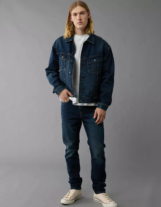 Slim Fit Jeans-Mild Washed Dark Blue