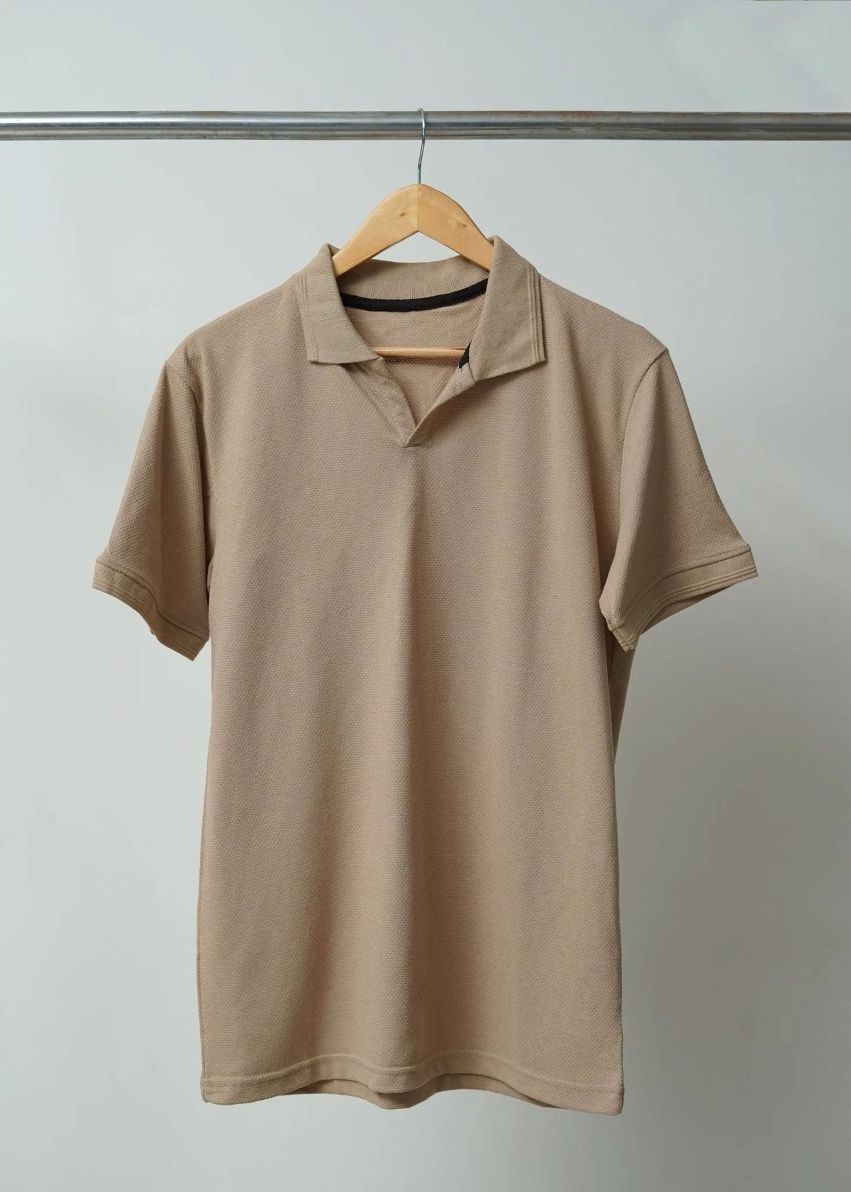 TEXTURED KNIT PEACH POLO SHIRT