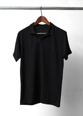 TEXTURED KNIT BLACK POLO SHIRT