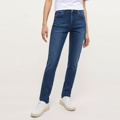 Relaxed slim stretchable dark blue jeans