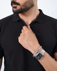 TEXTURED KNIT BLACK POLO SHIRT